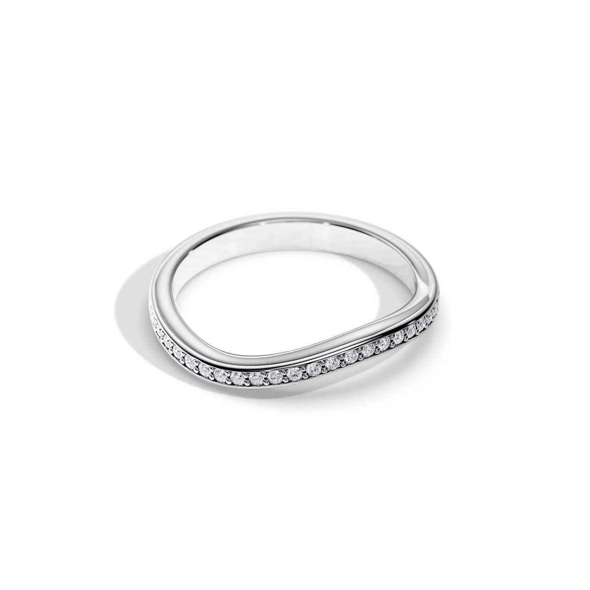 Curved Channel Set Diamond Wedding Band far view