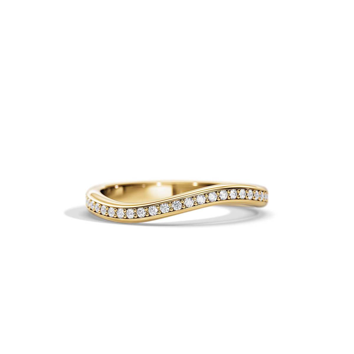 Curved Channel Set Diamond Wedding Band in yellow gold