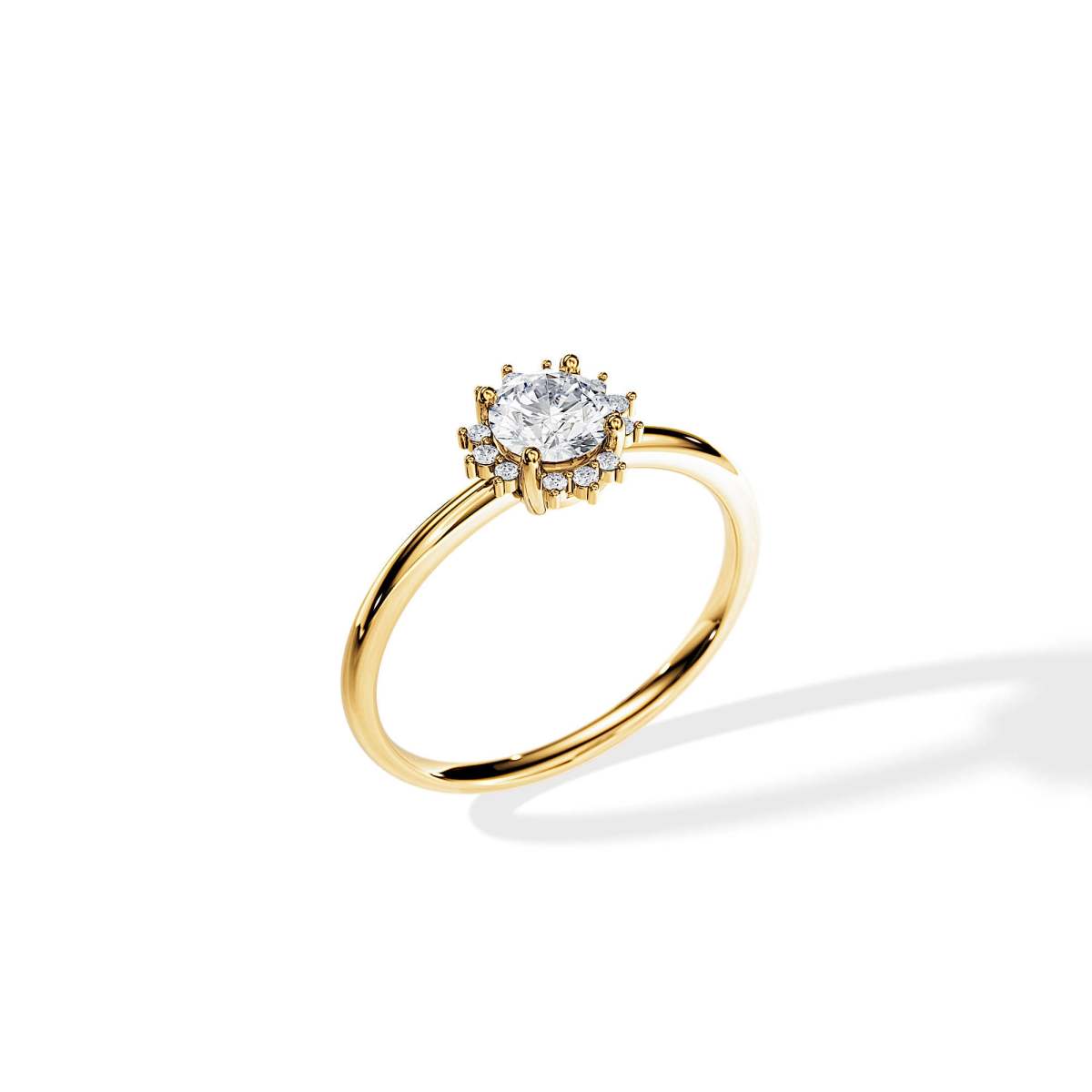 0.5 Carat Snowflake Diamond Halo Ring Thin Engagement Lab Ring in yellow gold