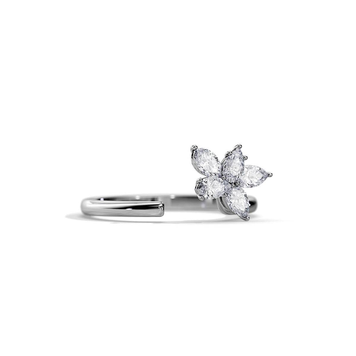 Petal Man Made Diamond Wedding Ring with open band