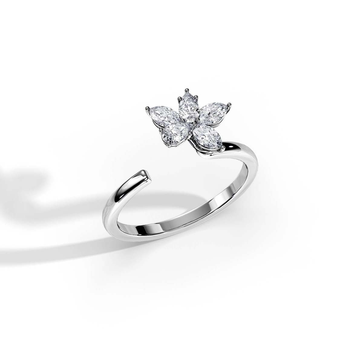 5 Stone Petal Man Made Diamond Wedding Ring detail view