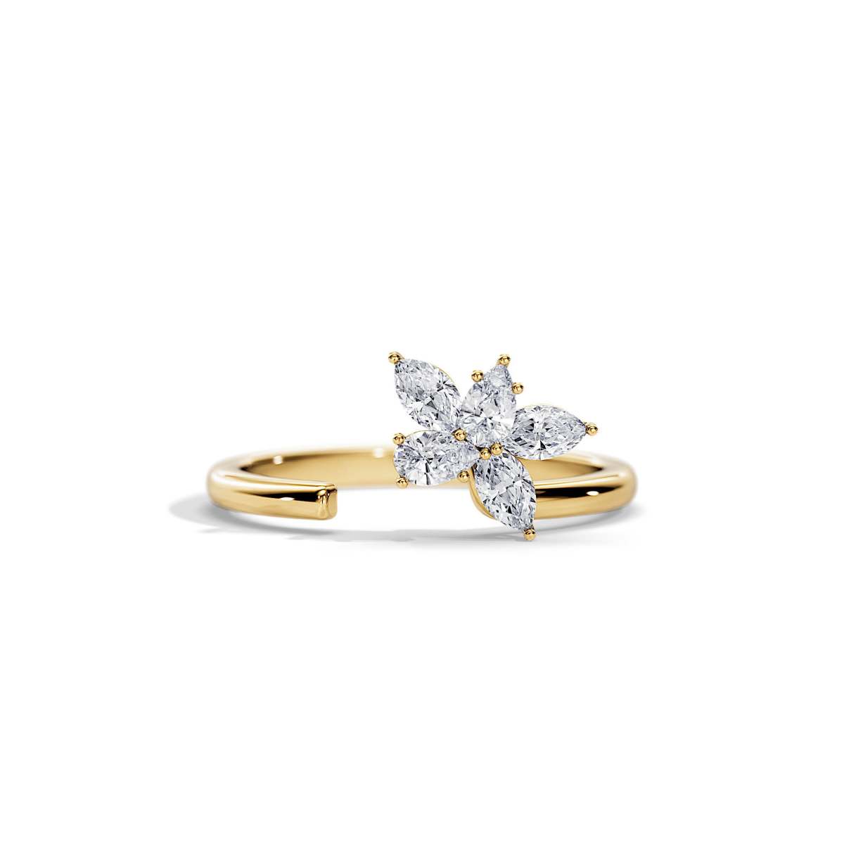 5 Stone Petal Man Made Diamond Wedding Ring in Yellow Gold