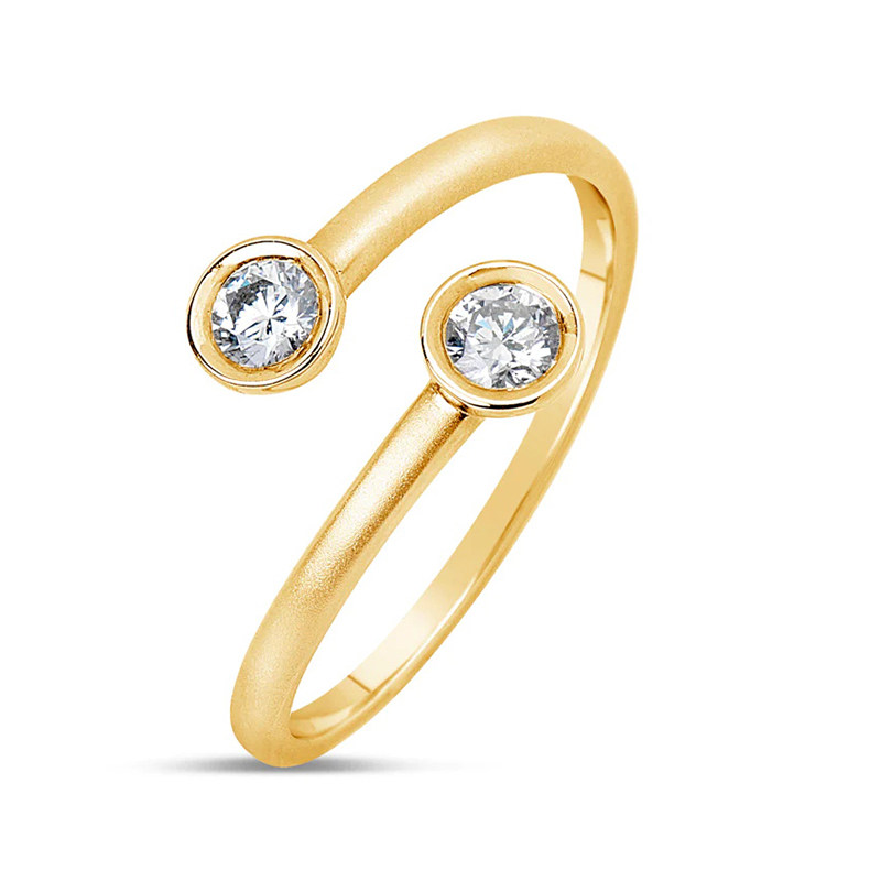 Double Stone Anniversary Bezel Lab Diamond Ring With Staggered Overlapping Shank