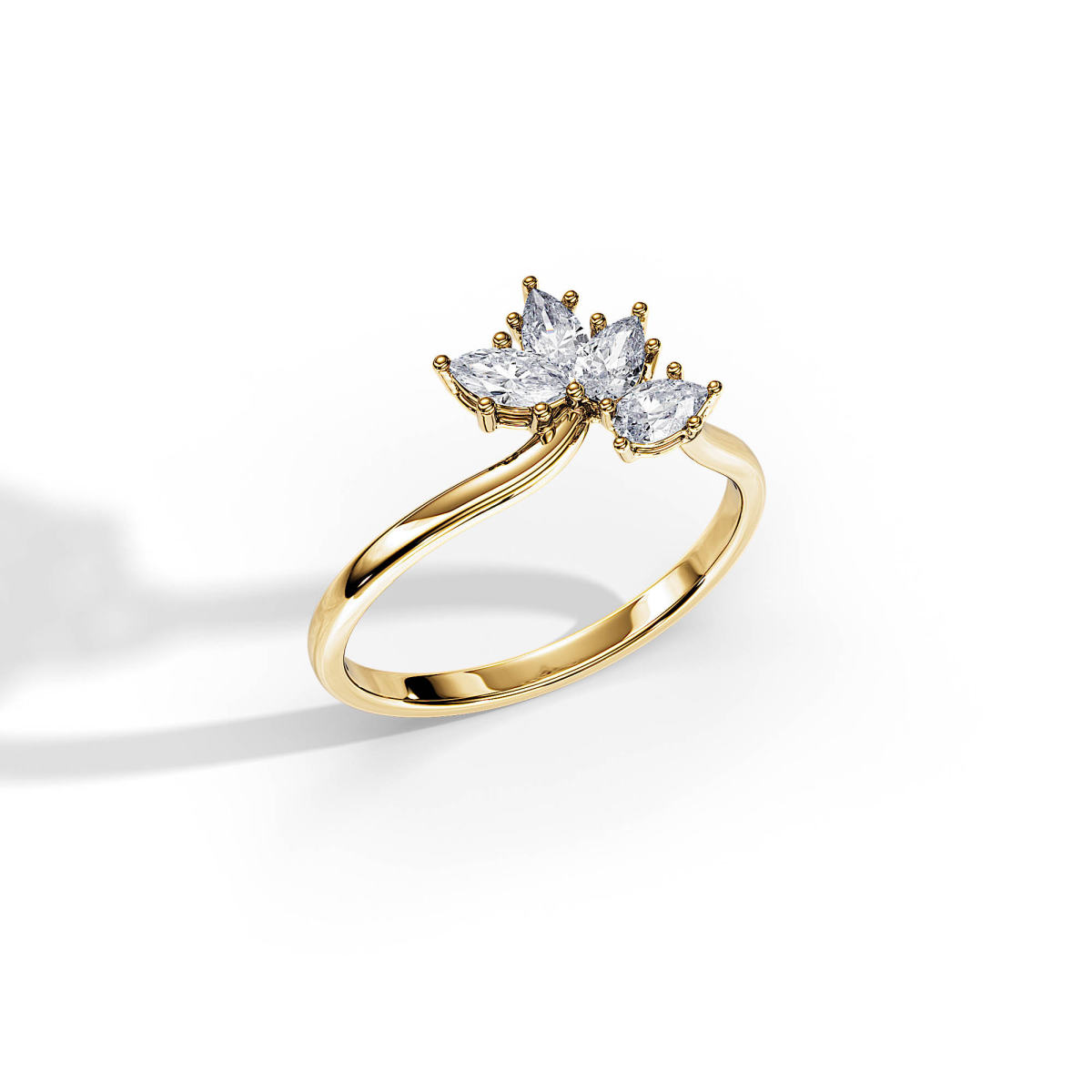 Wedding Band Pear Marquise Diamonds in 18K yellow gold