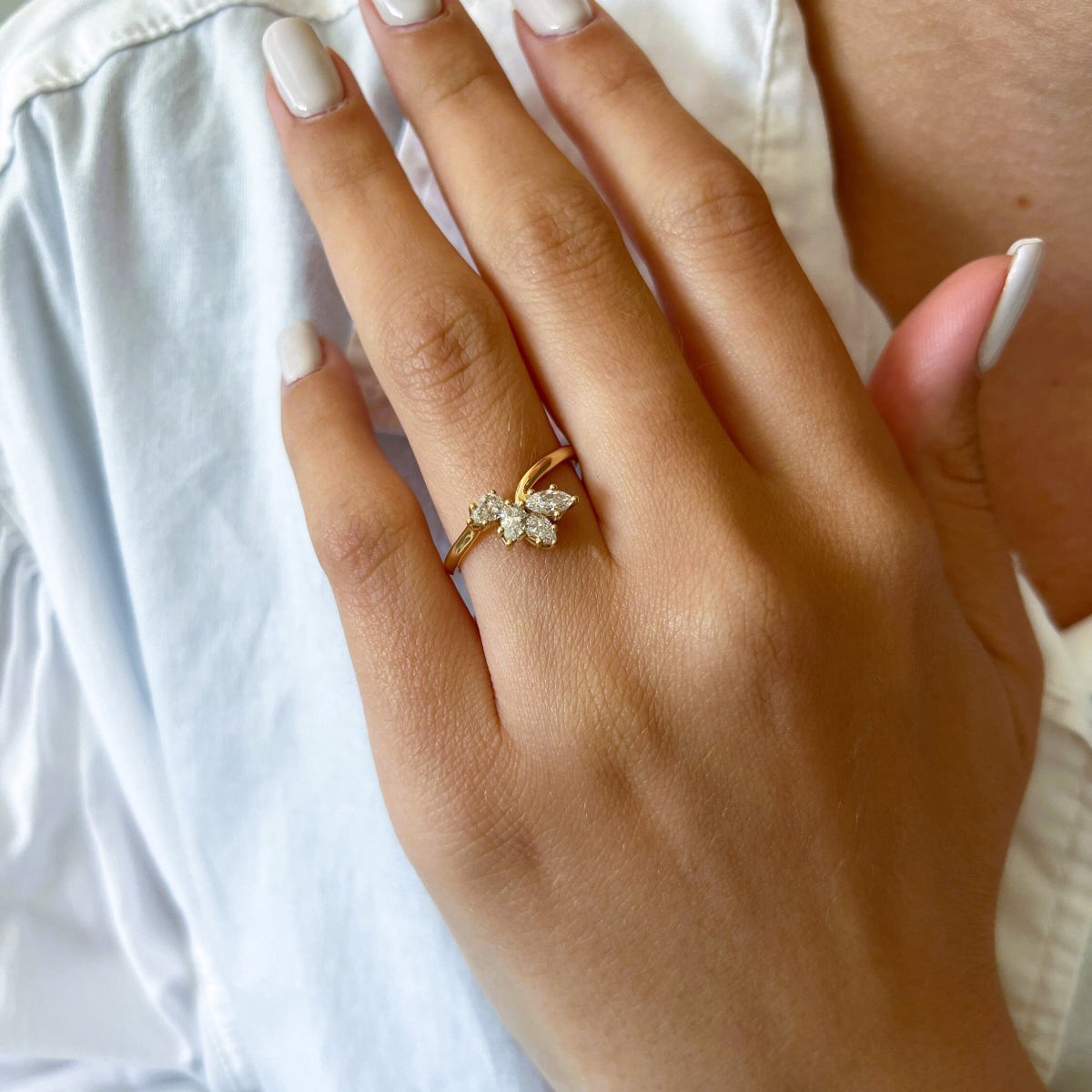 Wedding Band Pear Marquise Diamonds wearing effect