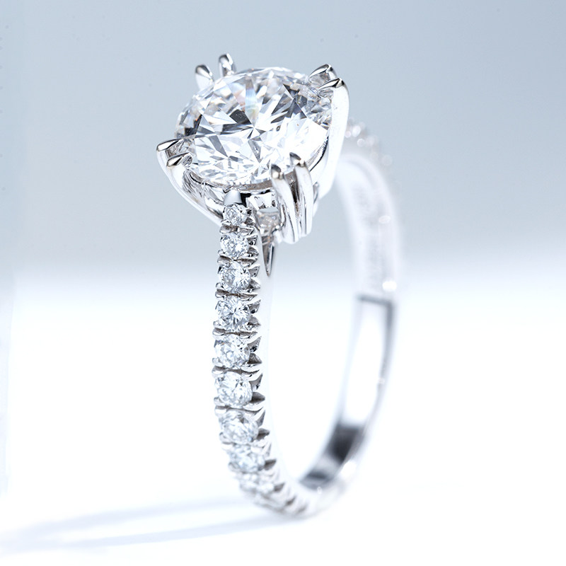 Solitaire Synthetic Diamond Engagement Ring With 3 Quarter Pave Band