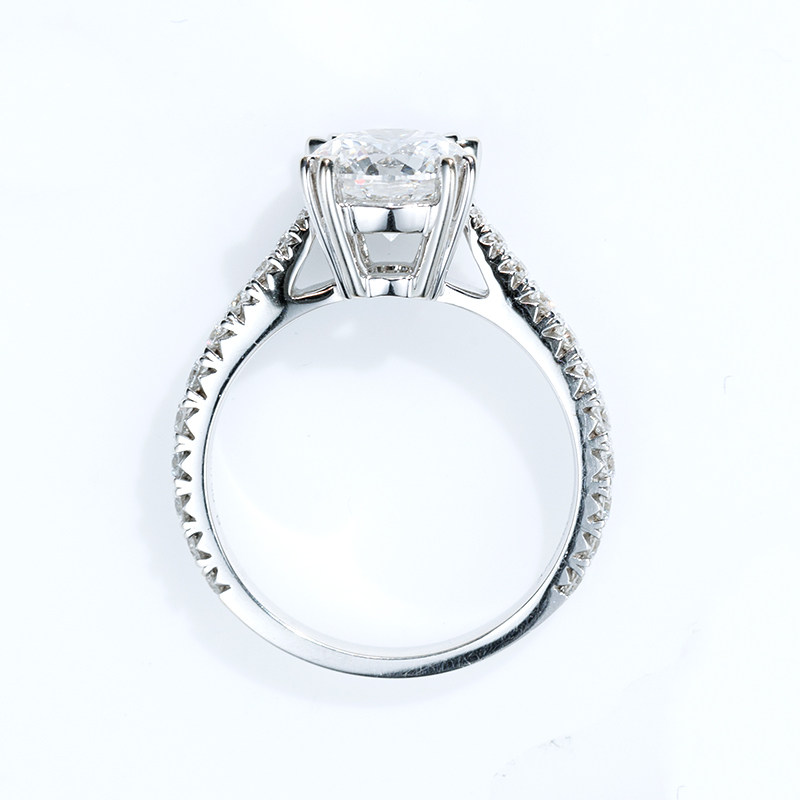 1 Carat Solitaire Synthetic Diamond Engagement Ring With 3 Quarter Pave Band Side View