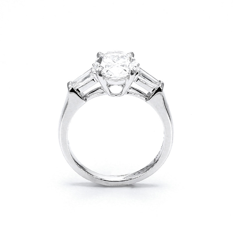 2.575 ct. tw. Oval Cut Center Stone & 2 Emerald Side Stones Engagement Ring side Views