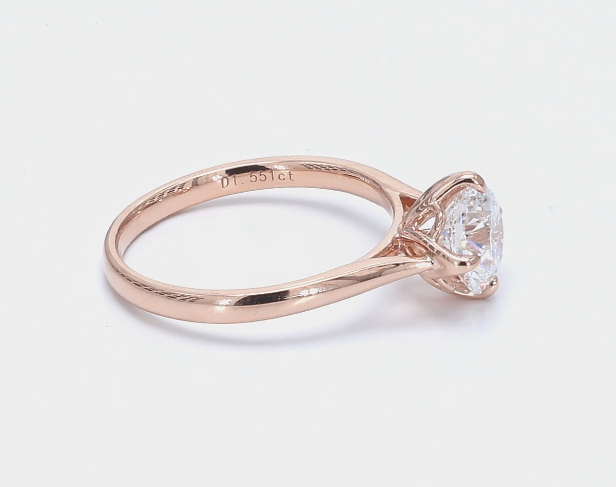 1.551 ct. Rose Gold 4 Prongs Solitaire Eternity Lab Grown Engagement Ring comfort fit