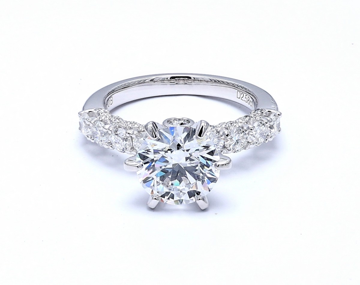 3.747 ct. tw. Solitaire Hidden Halo Lab Cultured Diamond With Half Pave Band