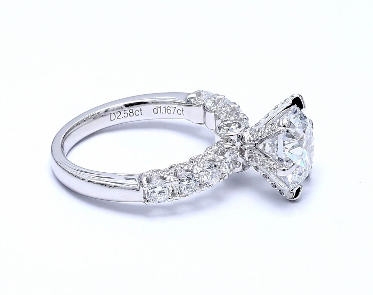 3.747 ct. tw. Solitaire Hidden Halo Lab Cultured Diamond With Half Pave Band 2.58 main dimond