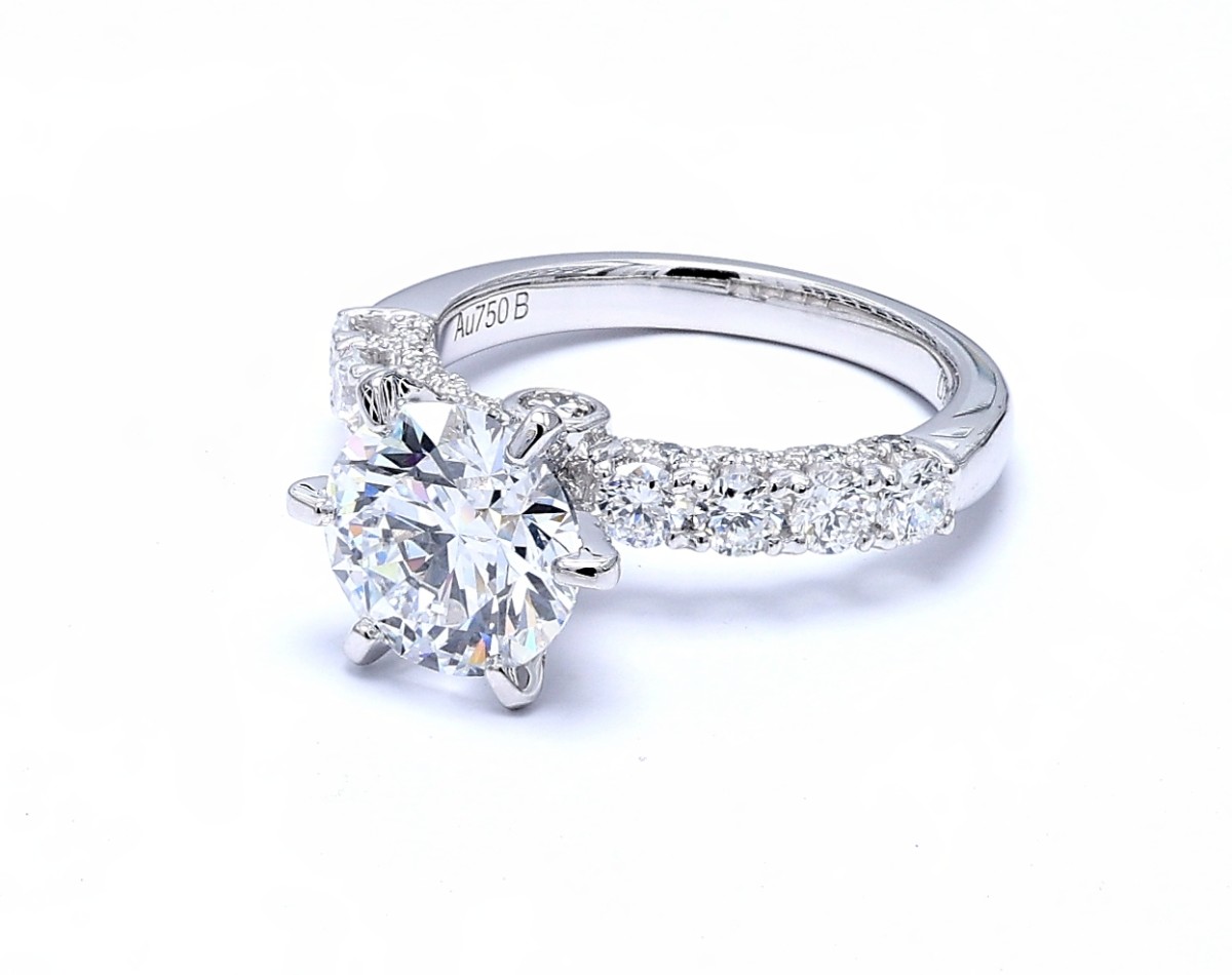 3.747 ct. tw. Solitaire Hidden Halo Lab Cultured Diamond With Half Pave Band Au750