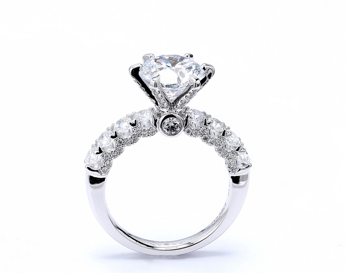 3.747 ct. tw. Solitaire Hidden Halo Lab Cultured Diamond With Half Pave Band 1.167 Accents