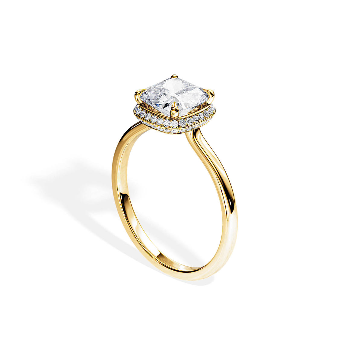 14K yellow gold Cushion Cut and Double Halo Lab Diamond Engagement Ring