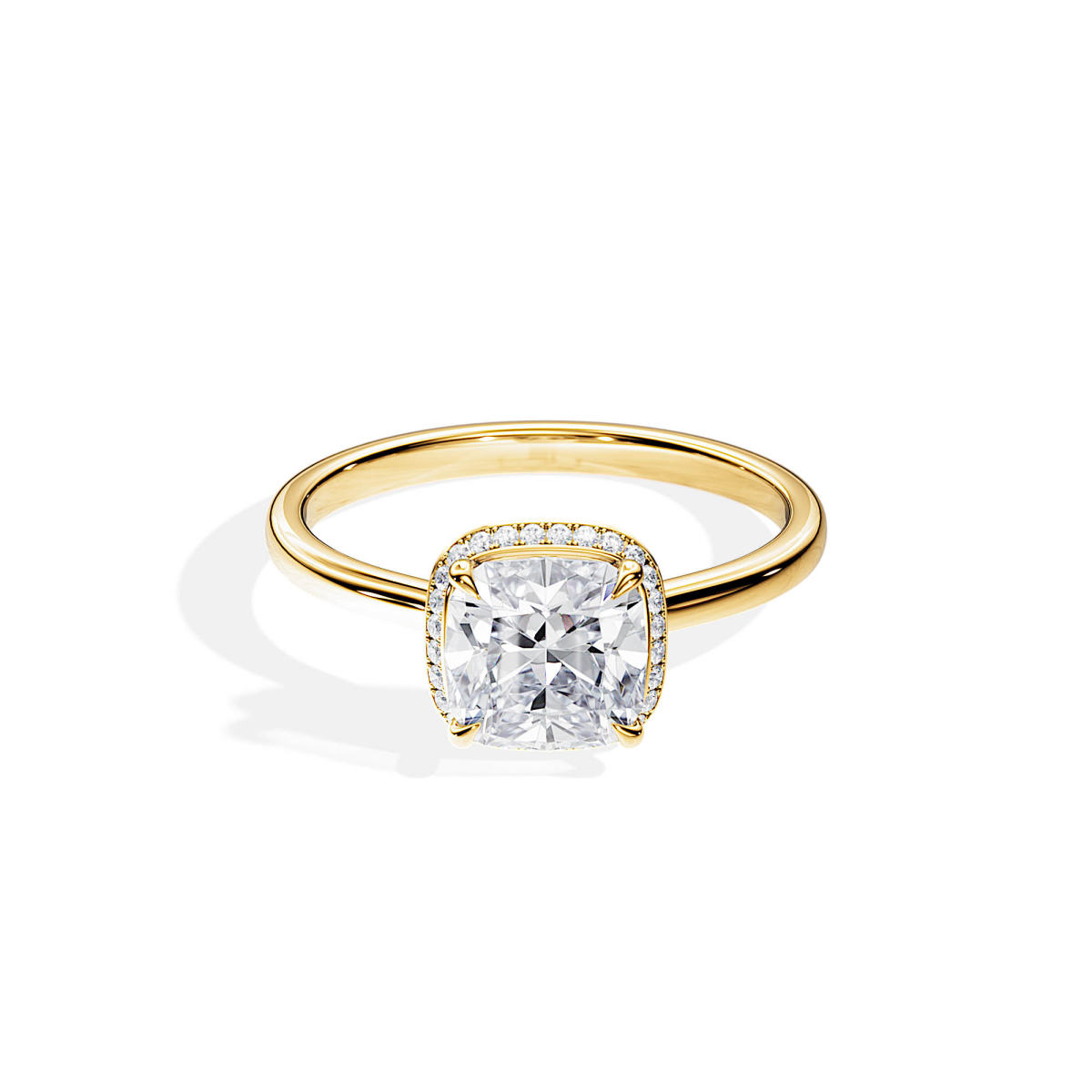 18K yellow gold Cushion Cut and Double Halo Lab Diamond Engagement Ring