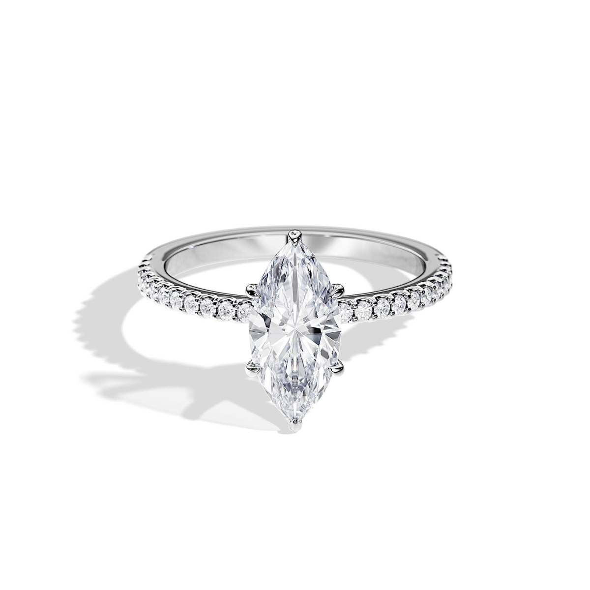 1.5CT Marquise Solitaire Lab Diamond Engagement Ring with Pave Band
