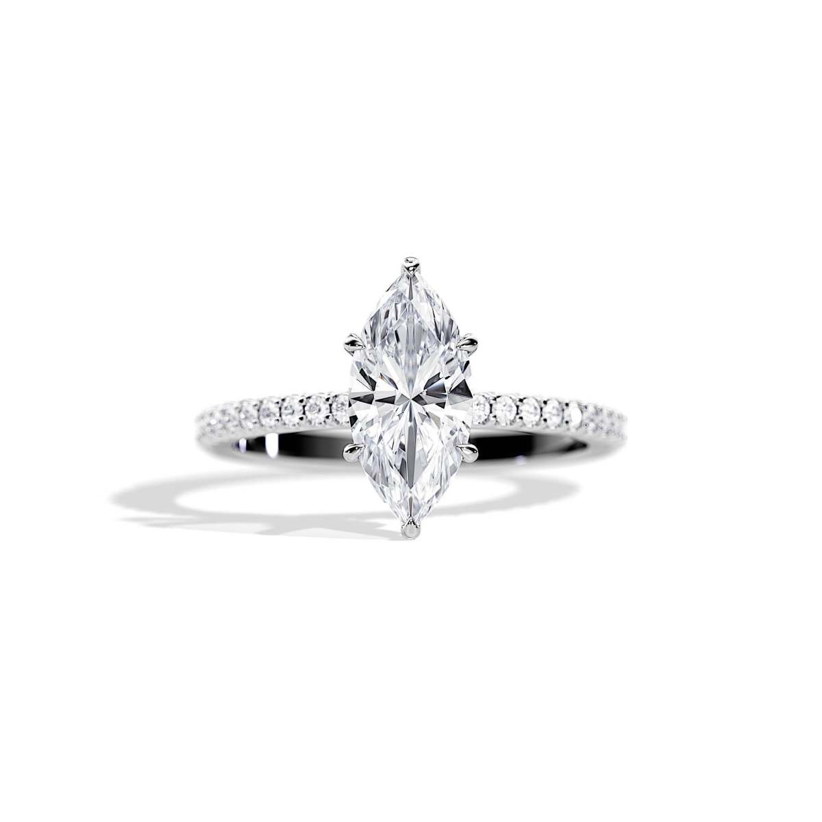 front view of 1.5CT Marquise Solitaire Lab Diamond Engagement Ring with Pave Band