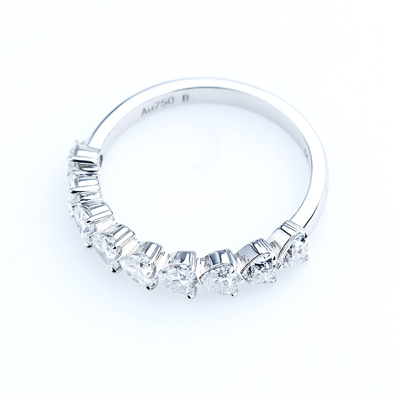 9 Heart Cutting Lab Diamonds Half Pave Eternity Wedding Ring top view
