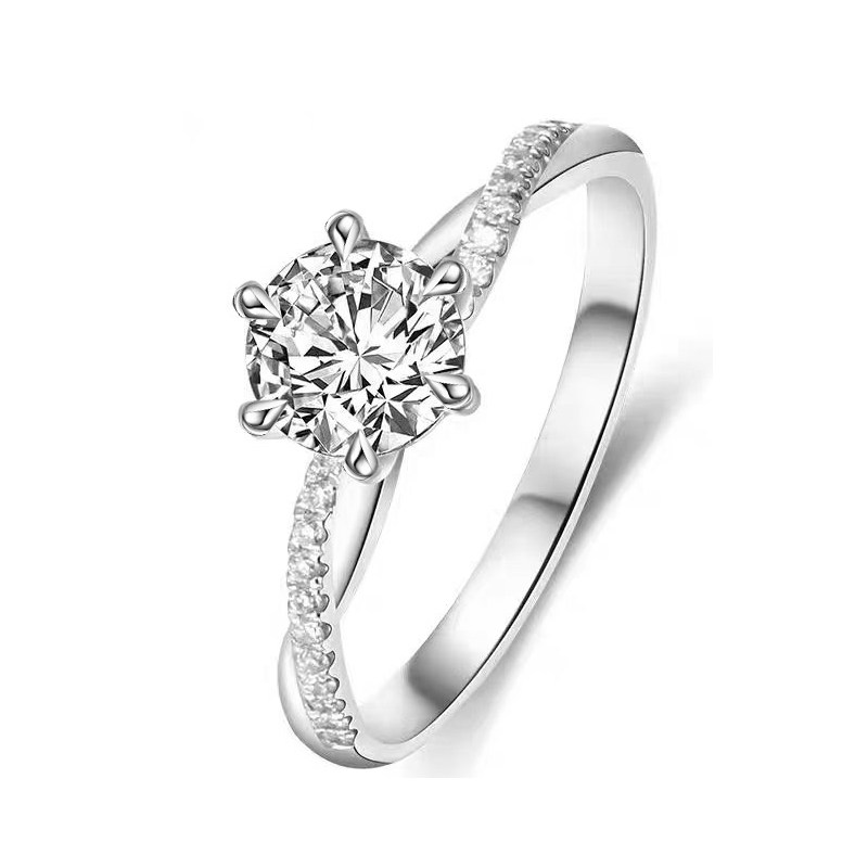 Six Prong Solitaire Cultivated Diamond Engagement Ring With Twisted Half Pave Band