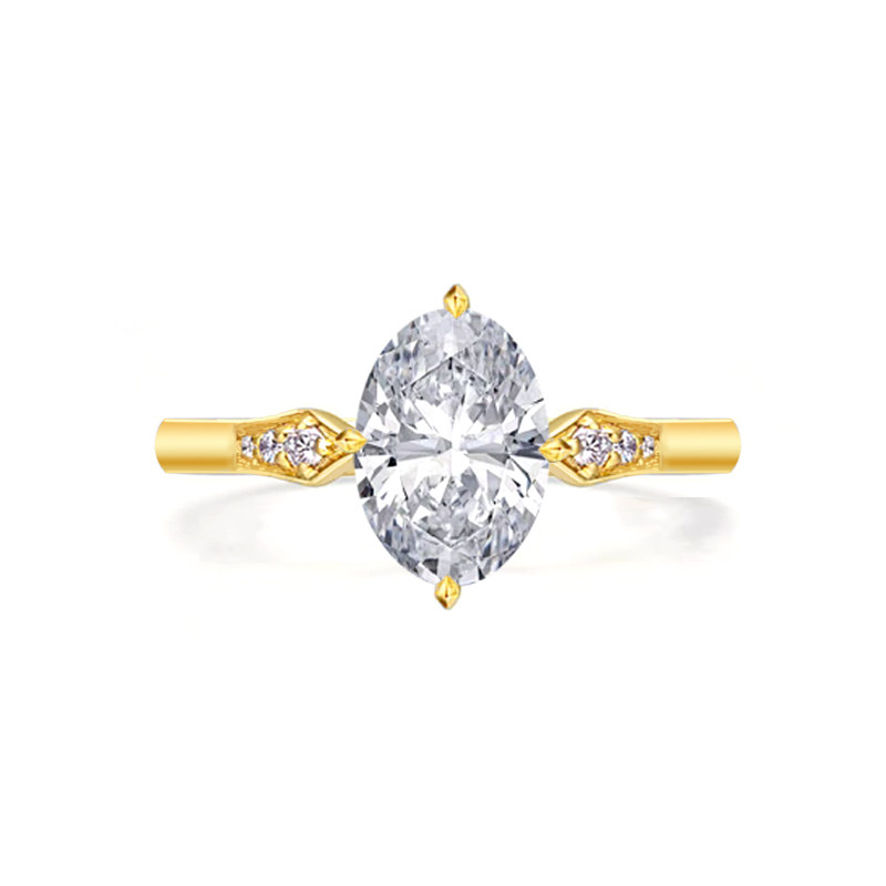 Solitaire Oval Cut Float Setting Diamond Engagement Ring With Geometric Shoulder white background img