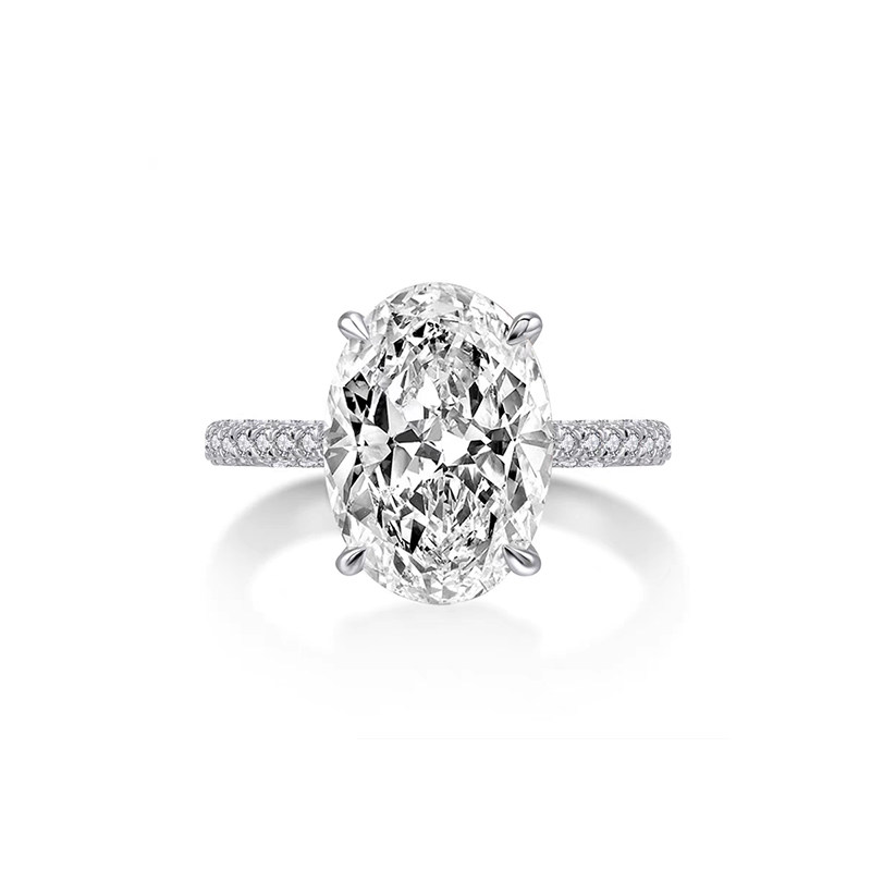 4 Prong Oval Cut Solatire Engagement Ring With 3 Quarter Pave Band