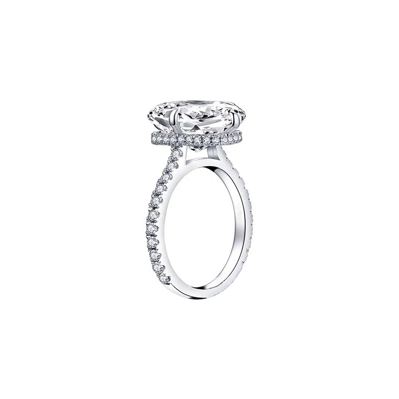 4 Prong Oval Cut Solatire Engagement Ring With 3 Quarter Pave Band side view
