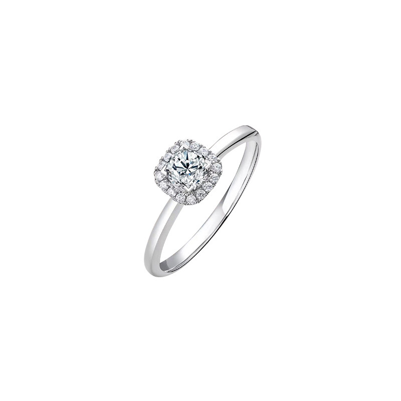 Solitaire Round Cut Main Stone Cushion Halo Diamond RIng With Slim Band