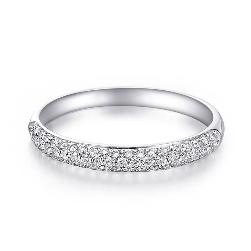 Eternity 3 Rows One-Thirds Pave Lab Cultured Diamond Wedding Ring With Plain Band