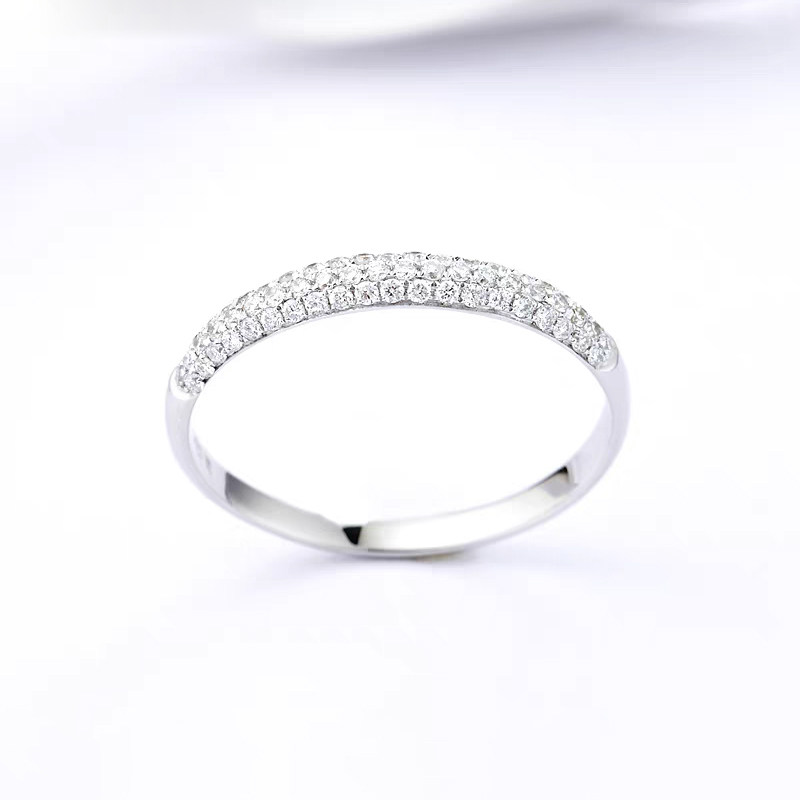 Eternity 3 Rows One-Thirds Pave Lab Cultured Diamond Wedding Ring With Plain Band side view