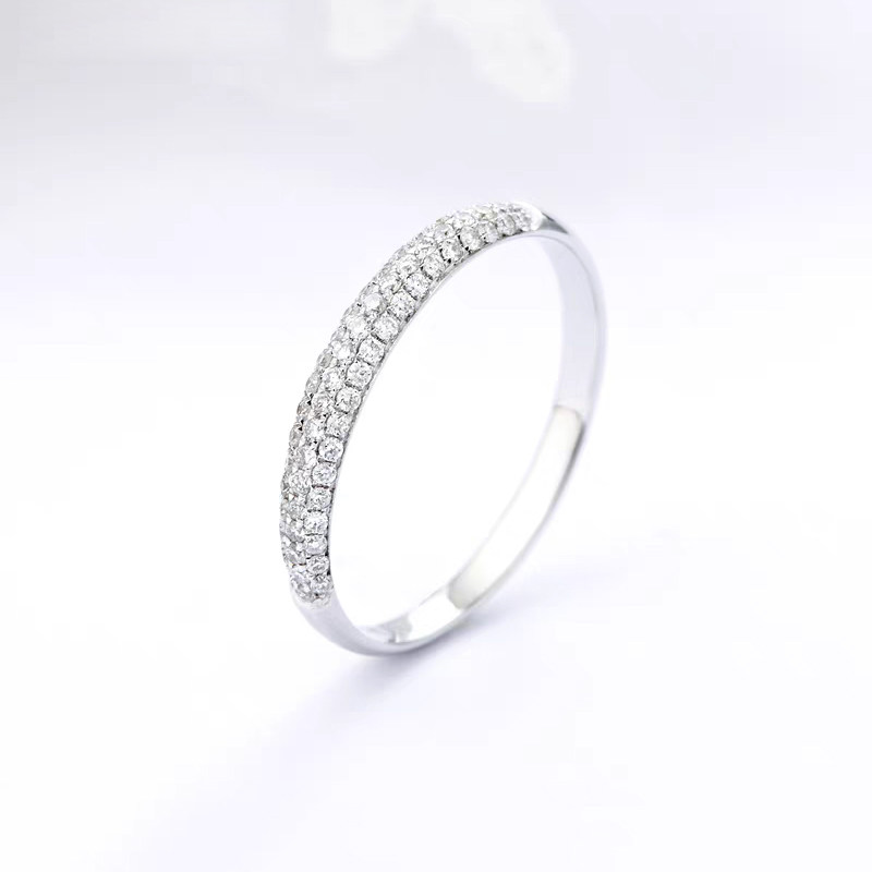 Eternity 3 Rows One-Thirds Pave Lab Cultured Diamond Wedding Ring With Plain Band Details