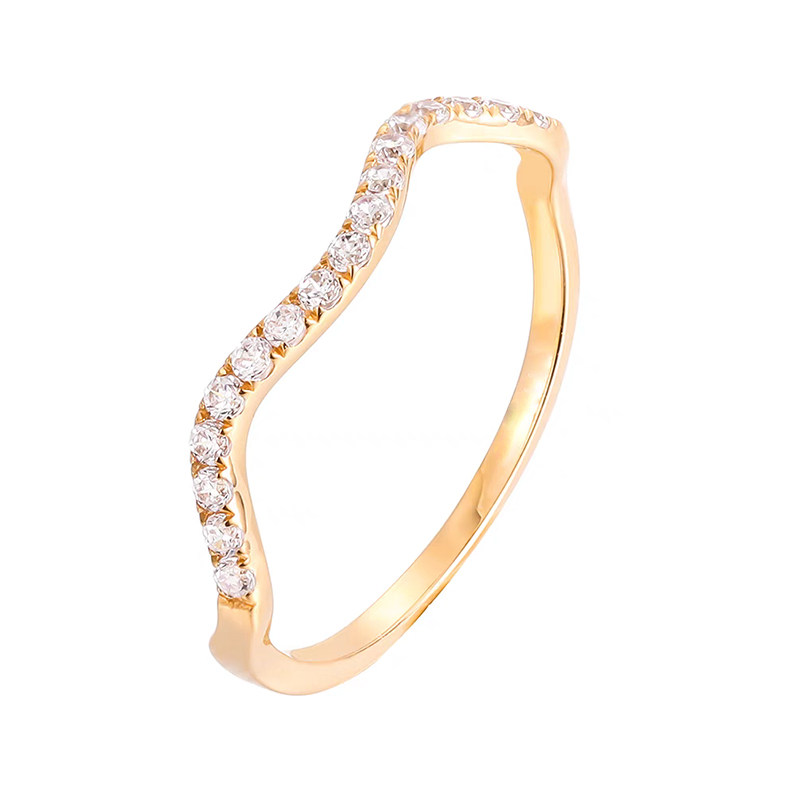 Winding Shoulder Eternity Half Pave Lab Diamond Ring With Slim Yellow Gold Band