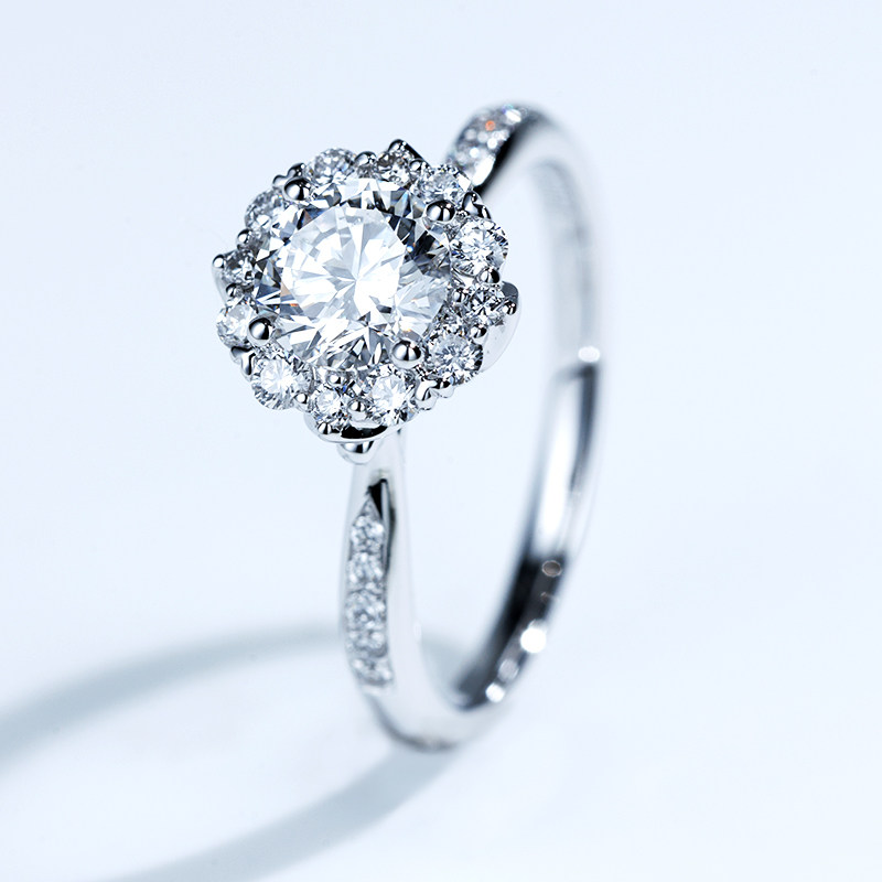 Stunning Round Cut Floral Halo Eternity Engagement Ring with Quarter Pave Band