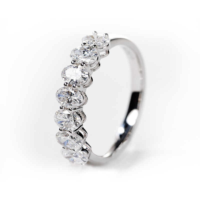 7 Oval Petite Lab Diamond Wedding Ring with Polished White Gold