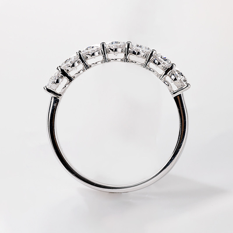 7 Oval Petite Lab Diamond Wedding Ring with Polished White Gold side view