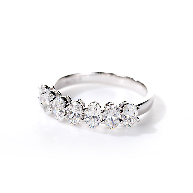 7 Oval Petite Lab Diamond Wedding Ring with Polished White Gold top view