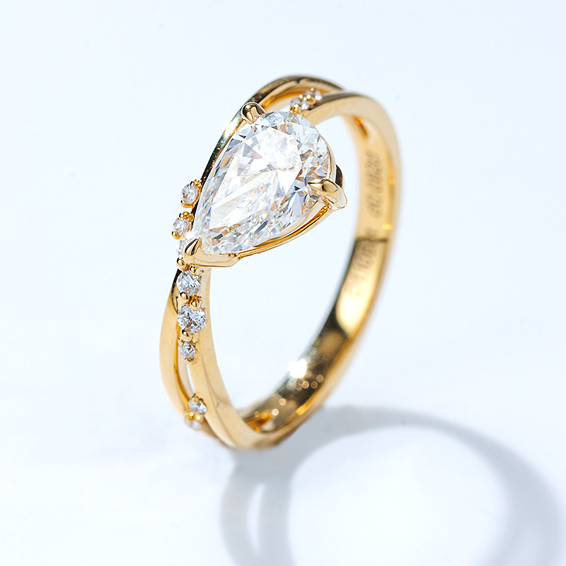 Pear Cut Solitaire Stackable Lab Diamond Engagement Ring With Split Double Band