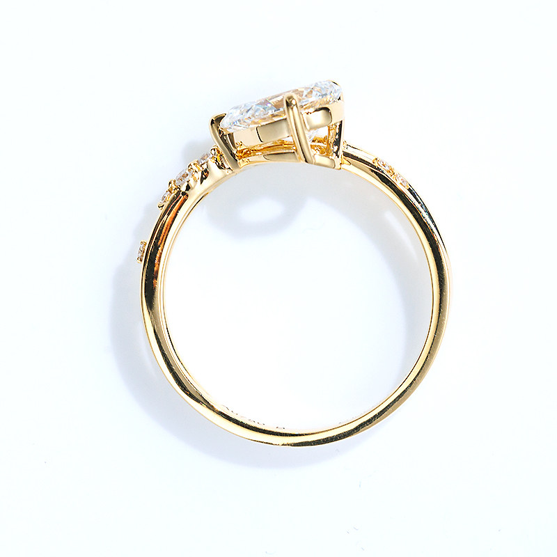 Pear Cut Solitaire Stackable Lab Diamond Engagement Ring With Split Double Band side view
