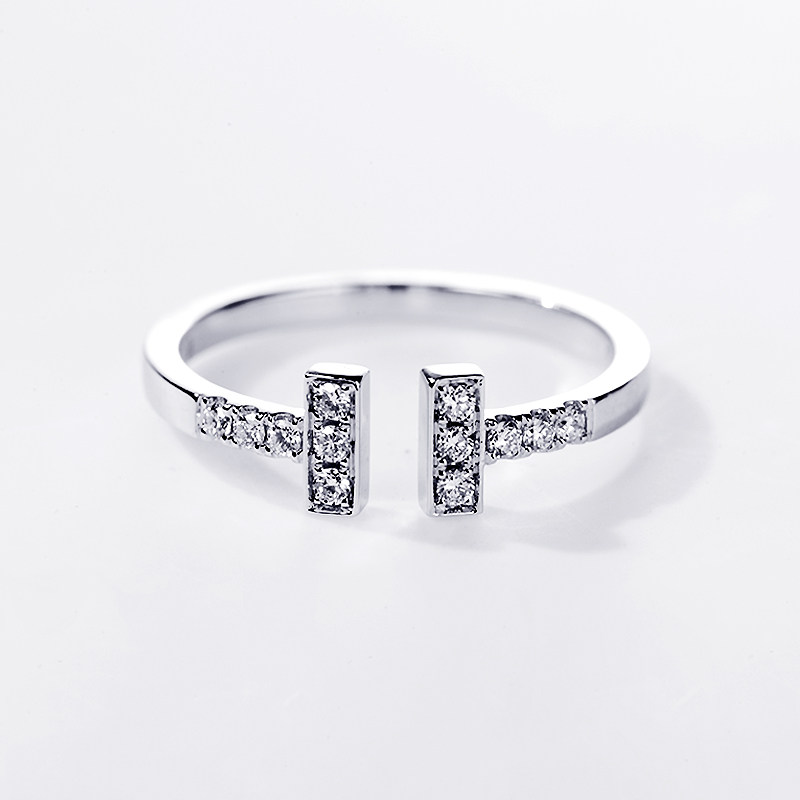 Double T Shape Quarter Pave Open Lab Diamond Wedding Ring in Platinum