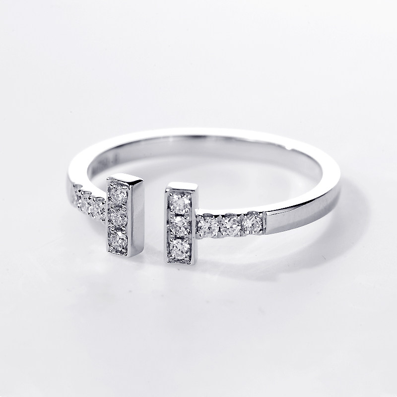 Double T Shape Quarter Pave Open Lab Diamond Wedding Ring in White Gold