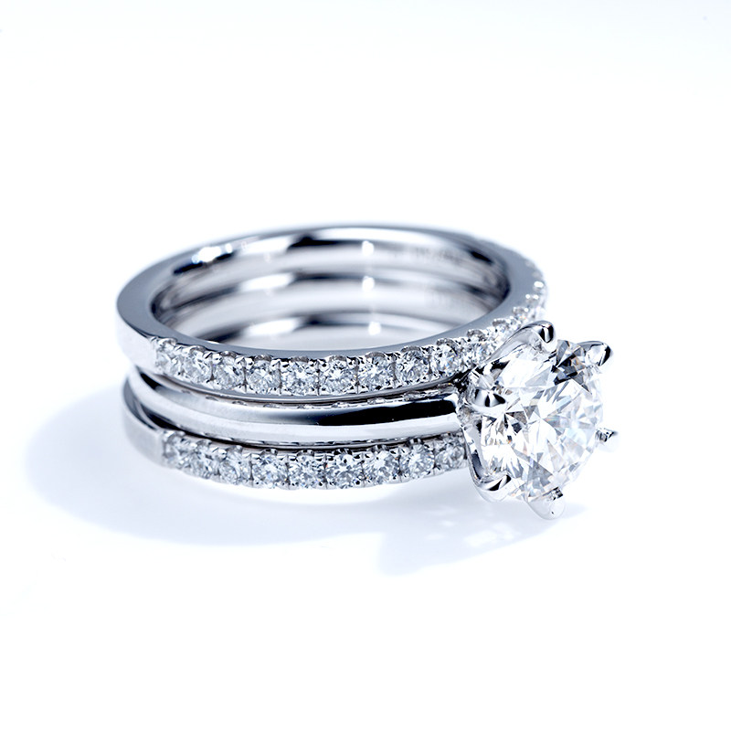 Eternity Bridal Sets Solitaire Engagement Ring & Half Pave Split Double Band Wedding ring — lab grown diamond jewellery