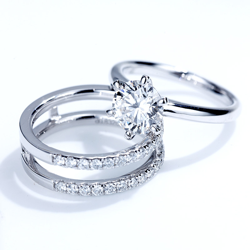 Eternity Bridal Sets Solitaire Engagement Ring & Half Pave Split Double Band Wedding ring — lab grown diamond jewellery