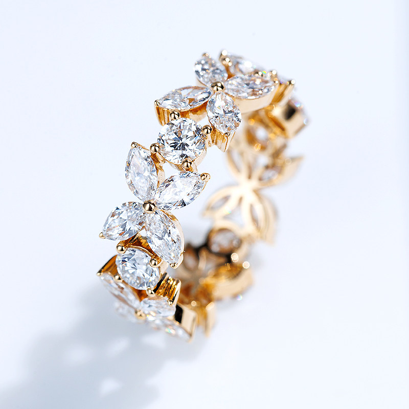 Delicate Romantic Floral Cultivated Diamond Ring in 18K Yellow Gold
