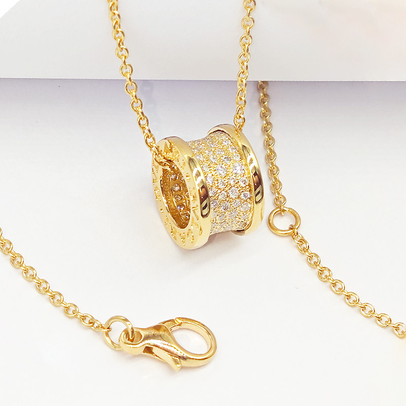 Double Bezel Full Pave Barrel Rolling Ring Lab Diamond Pendant Necklace details