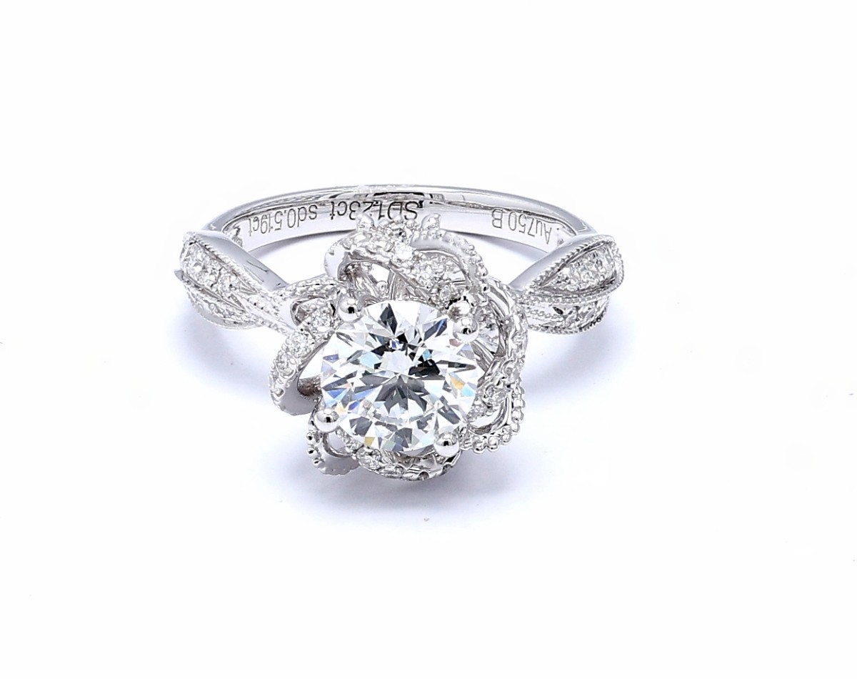 1.749 ct. tw. Openwork Floral Shaped Engagement Ring with Twisted Quarter pave Band