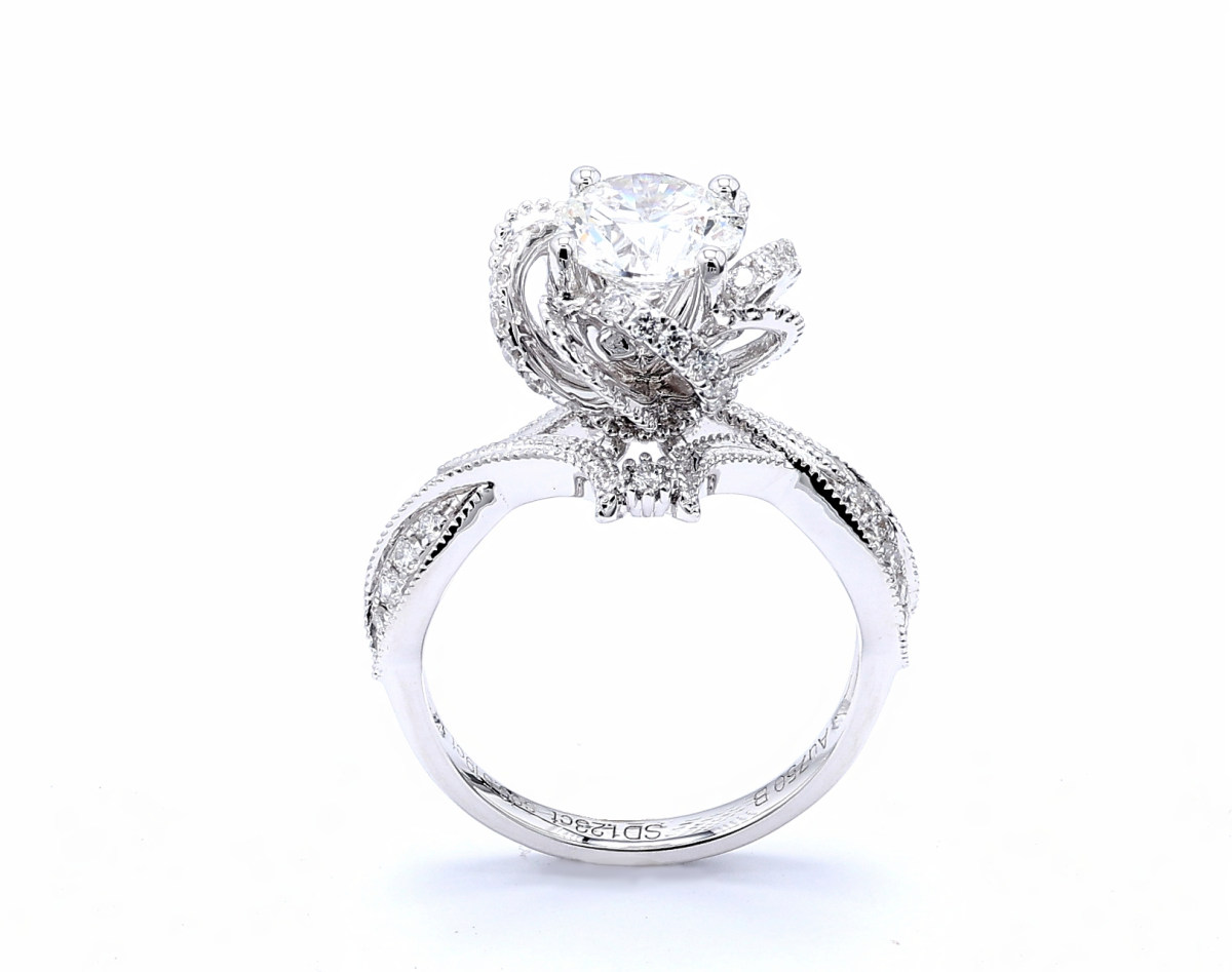 1.749 ct. tw. Openwork Floral Shaped Engagement Ring with Twisted Quarter pave Band side view