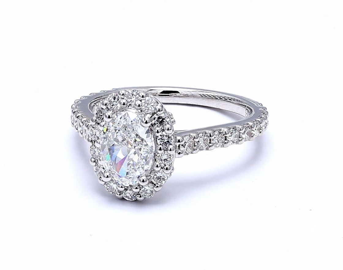 White Gold 2.295 ct. tw. Oval & Sparkling Accents Cultivated Diamond Engagement Ring with half pave band