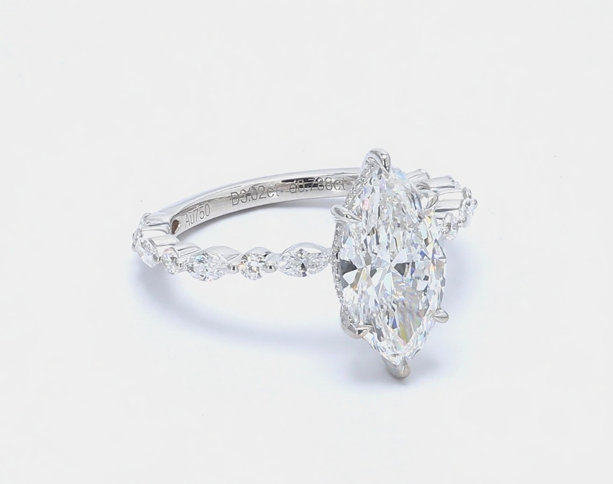 Brilliant Solitaire Marquise Cut Lab Cultured Diamond Engagement Ring detail view