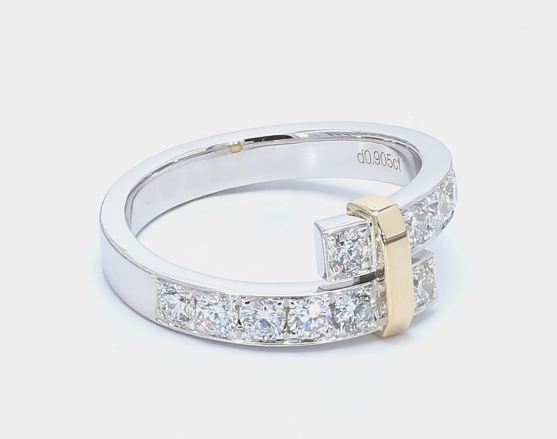 0.905 ct. Au585 Staggered Overlapping Wedding Bands with Connected Ends