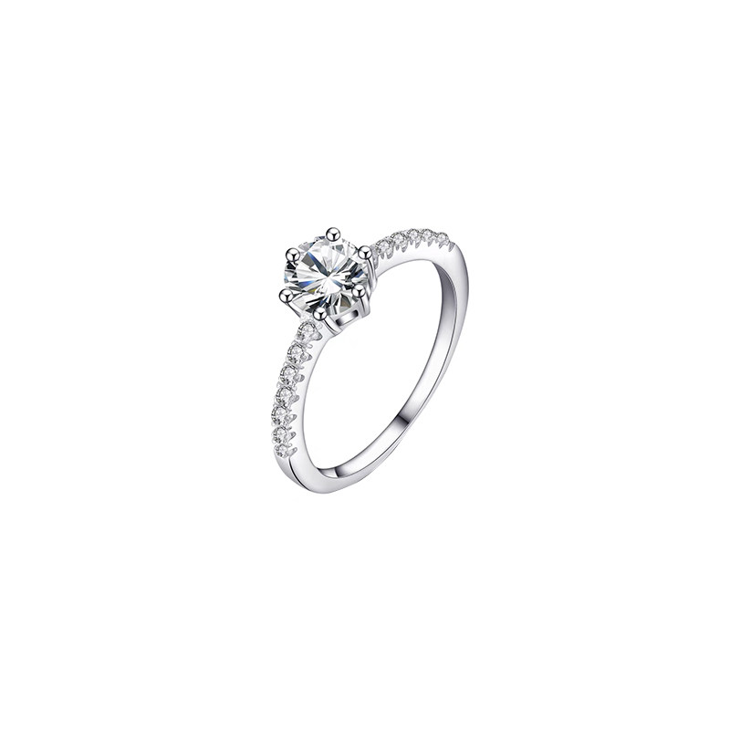 Solitaire 6 Prong Round Cut Lab Grown Diamond Engagement Ring With Half Pave Shank side view