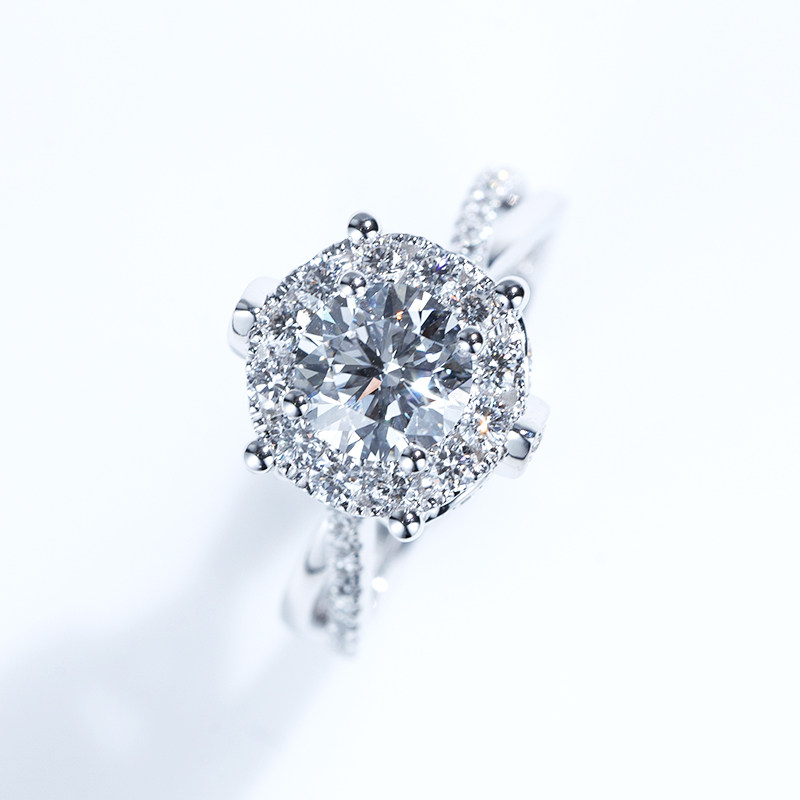 1.5 ct. tw. Floral Halo Round Cut Lab Diamond Engagement Ring with Twisted Band — lab grown diamond jewellery